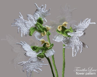 Habenaria orchid Crochet Flower Pattern. Photo tutorial How to make. Floral patterns for crochet bouquets, appliques, decor
