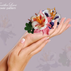 Crochet Pattern Columbine Flower Applique. How to make 3d plants Photo tutorial Instruction Diagrams. Floral pattern for decor, bouquet