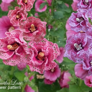 Hollyhock Crochet Flower Pattern, Mallow flower crochet pattern. Photo tutorial, Crochet diagrams. For arrangements, bouquets, clothes decor