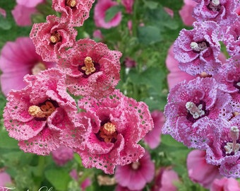 Hollyhock Flower Crochet Lace Pattern: Mallow for Floral decor, Bouquets, Arrangement (PDF Tutorial)