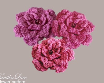 Crochet Rose Brooch Pattern: Flower Tutorial with Photos Diagrams Instructions (PDF)