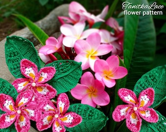 How to Crochet Plumeria Flower. Pattern for crochet applique, bouquet, decoration. Hawaiian Frangipani