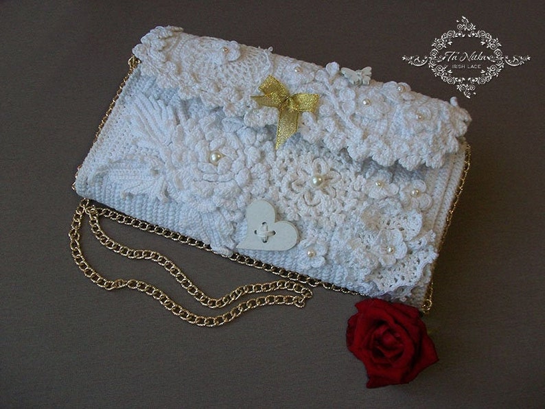 Clutch Purse Shabby Chic Lace whit Flowers Handbag Irish | Etsy