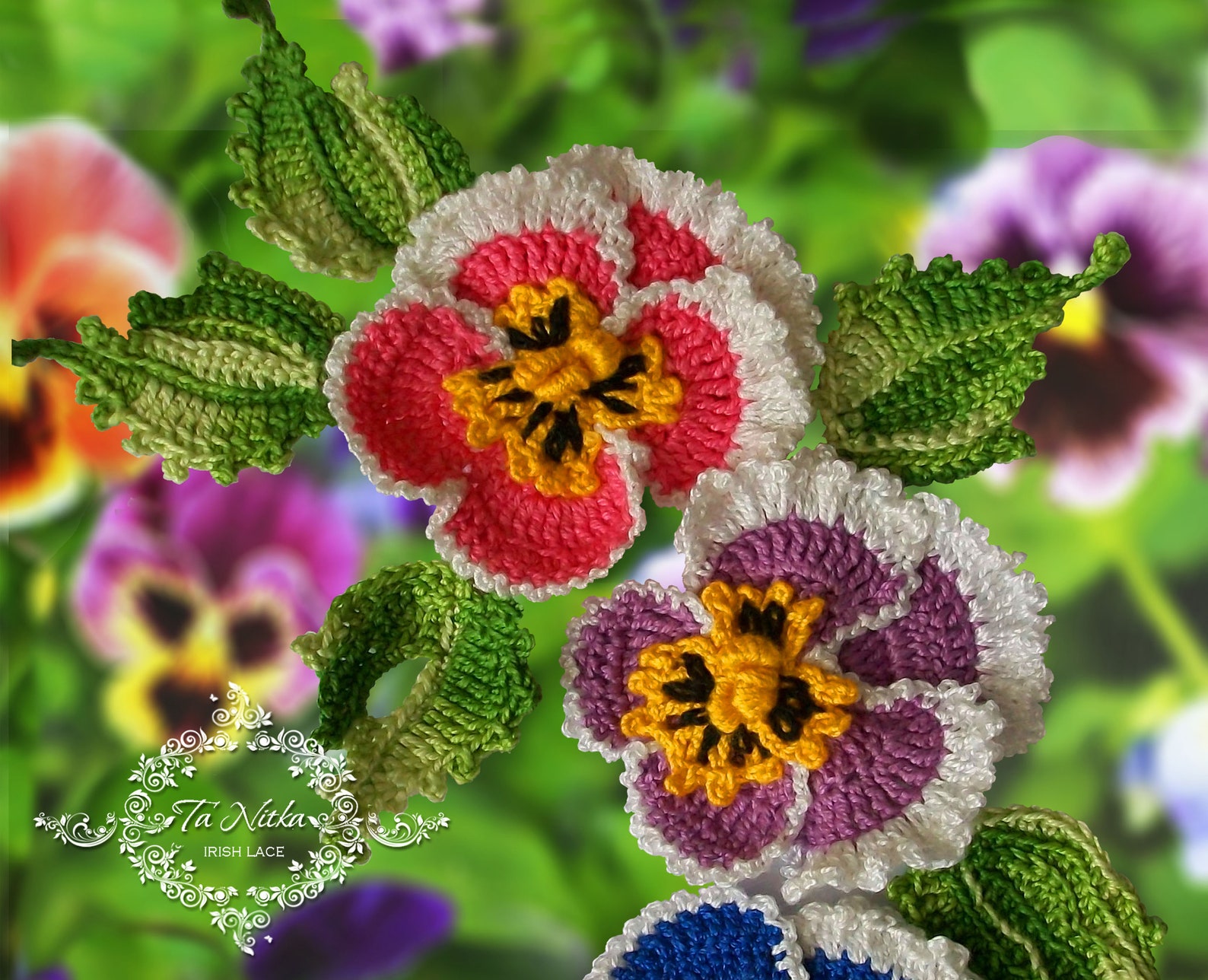Pattern Pansies and Leaves Crochet flowers How to make Pansy Etsy