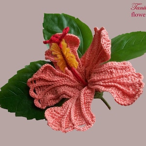 Pattern Hibiscus Realistic Crochet flower. How to make, Tutorial PDF, Diagrams, Master class. Pattern for floral bouquet & jewelry making