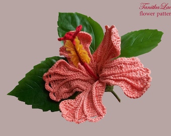 Pattern Hibiscus Realistic Crochet flower: Tutorial How to make Brooch Bouquet Jewelry Decor (PDF)