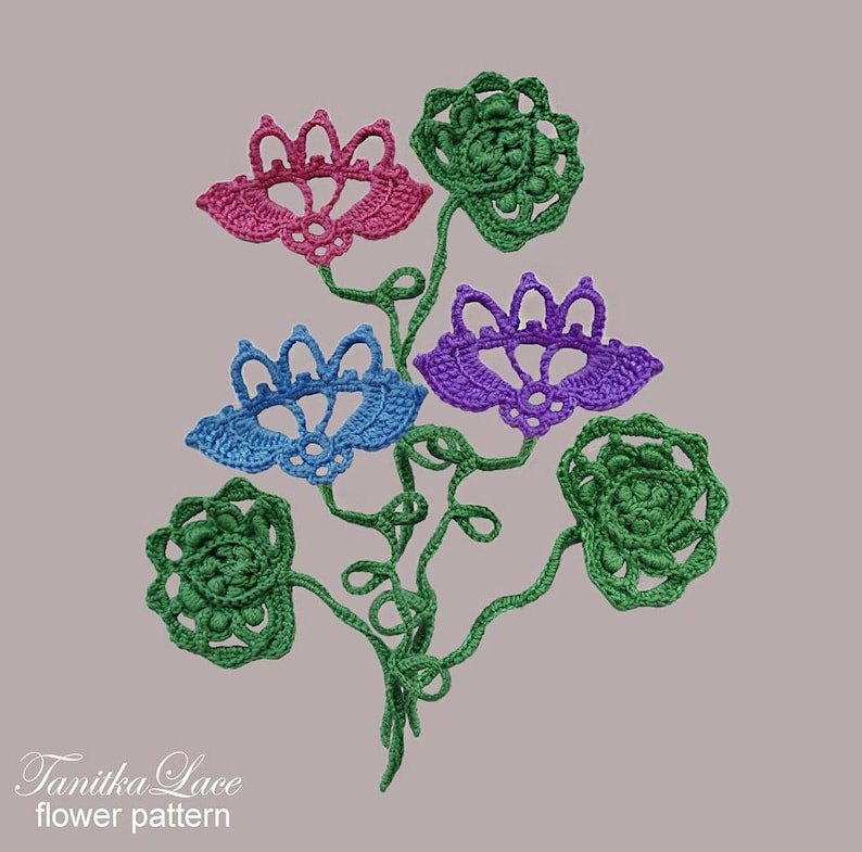 Lotus and leaves. Crochet flower pattern. DIY applique for clothes and home decor.