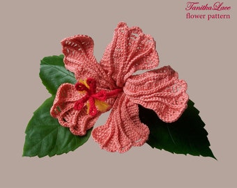 Pattern Hibiscus Realistic Crochet flower: Tutorial How to make Brooch Bouquet Decor