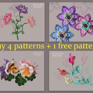 Free crochet flower patterns, 4+1. Spring discounts 20%. Read the description of any flower tutorial