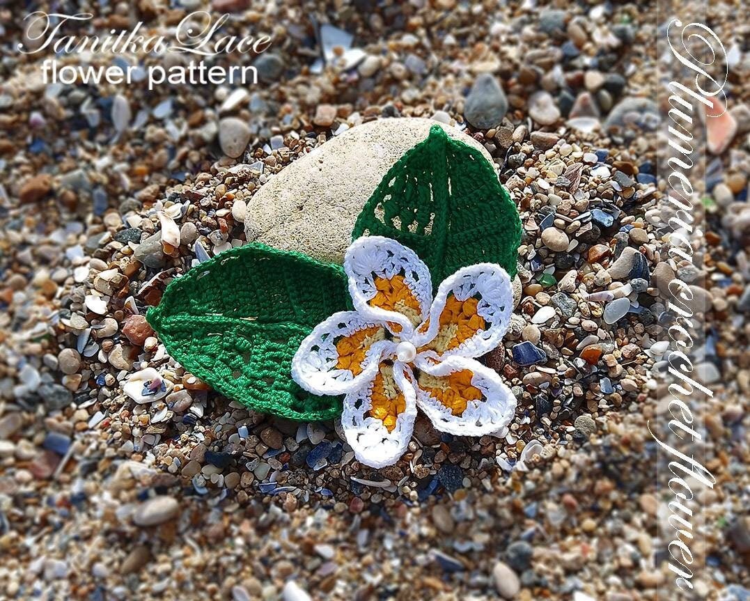 How to Crochet Plumeria Flower. Pattern for Crochet Applique