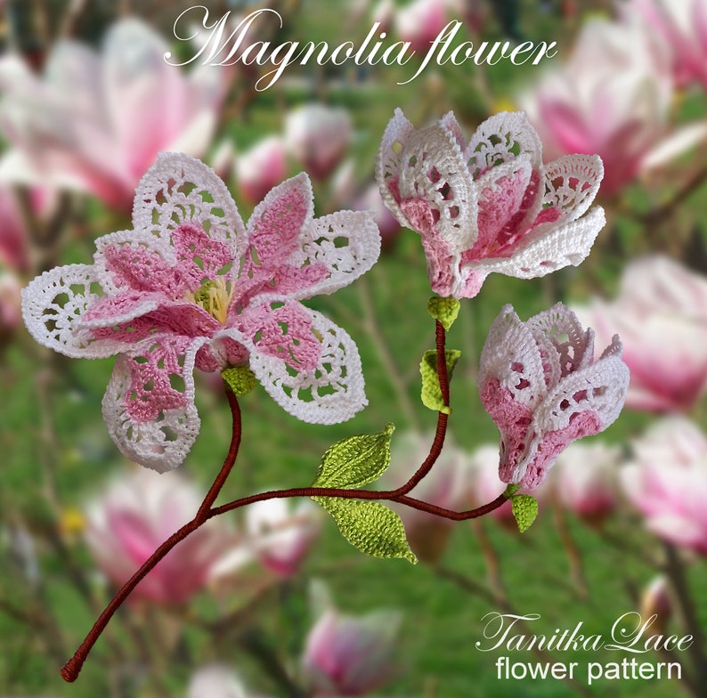 Magnolia. DIY garden flowers. Crochet flowers for home decor and bouquets.