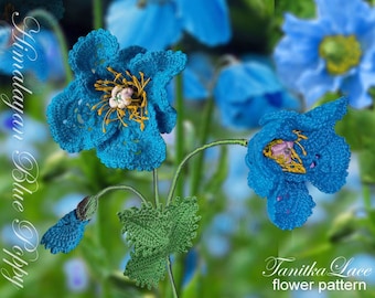 Crochet Pattern Blue poppy Flower tutorial How to Himalayan Poppies crochet flowers pattern DIY.  Flowers for crochet bouquets and decor