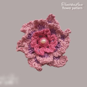 Pattern Dahlia Crochet Flower. How to make tutorial for brooches, clothes decoration, crochet bouquets. Pattern for crochet gifts