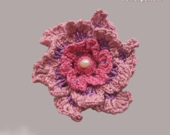 Pattern Dahlia Crochet Flower. How to make tutorial for brooches, clothes decoration, crochet bouquets. Pattern for crochet gifts