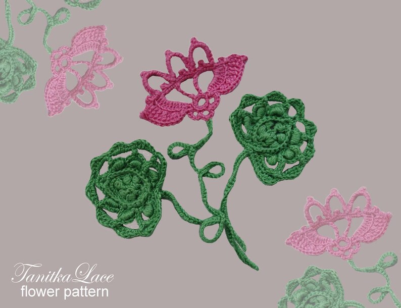 Lotus flowers and leaves. Irish lace patterns crochet. Crochet ideas for clothes trim.