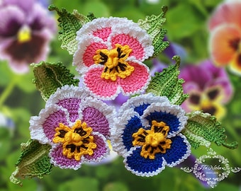 Pansy Crochet Pattern: Flower Tutorial for Appliques Bouquets Decor (Digital Download)
