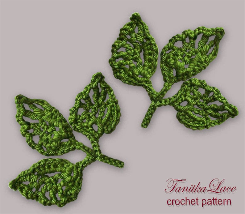 Crochet Patterns Flower Leaves set 4in1 Crochet Tutorials How to make Green leaf applique pattern Tree leaves patterns image 5