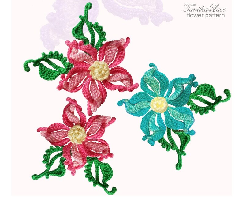 Fantasy flower pattern. Master class on crocheting Irish lace. Digital file