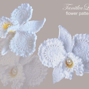 Padrão de flor de crochê de orquídea Cattleya PDF Tutorial fotográfico para fazer joias e decoração de roupas Download digital de flores 3D