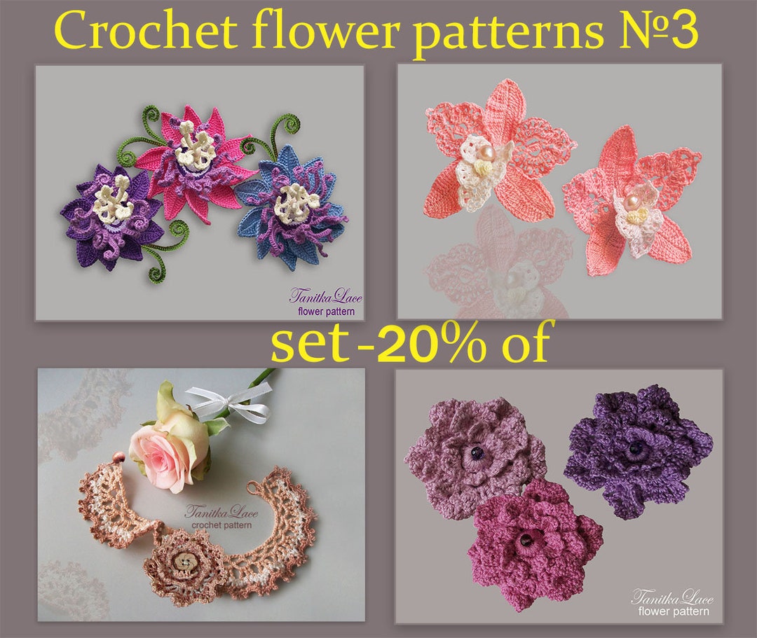 Crochet Flower E-book 4in1. Set Crochet Patterns Passion Flower, Orchid ...