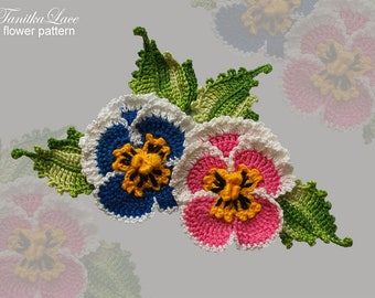 Pansy Crochet Pattern: Flower Tutorial for Appliques Bouquets Decor (Digital Download)