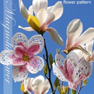Magnolia crochet flower, pattern.  Photo tutorial with diagrams and descriptions. Digital file for download, pdf