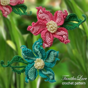 Fantasy crochet flowers project. Ideas for decorating dresses, creating floral brooches and decor