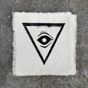 Linocut/Woodcut Hand Printed Patch 5 inches All Seeing Eye image 3