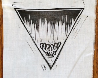 Linocut/Woodcut Hand Printed Patch - 4 inches - Equilateral Triangle/Violent Spirit