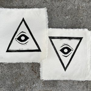 Linocut/Woodcut Hand Printed Patch 5 inches All Seeing Eye image 1