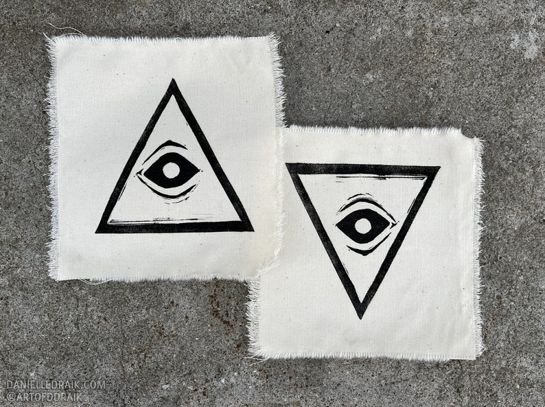 Linocut/Woodcut Hand Printed Patch 5 inches All Seeing Eye image 1