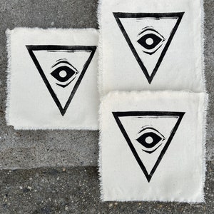 Linocut/Woodcut Hand Printed Patch 5 inches All Seeing Eye image 2