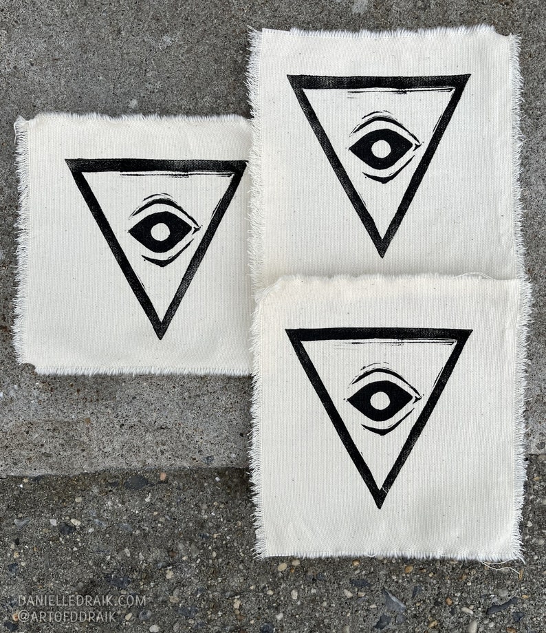 Linocut/Woodcut Hand Printed Patch 5 inches All Seeing Eye image 2