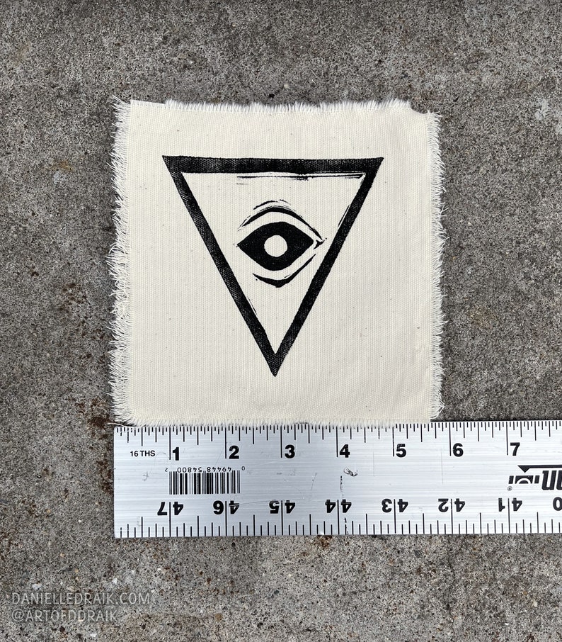 Linocut/Woodcut Hand Printed Patch 5 inches All Seeing Eye image 4