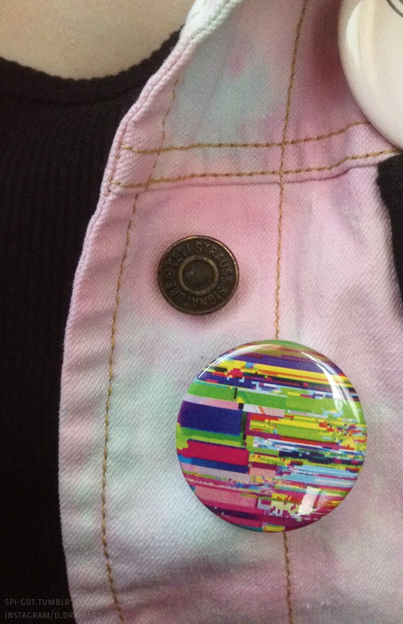 Glitch Art Pin, 1 1/2 in Diameter image 3