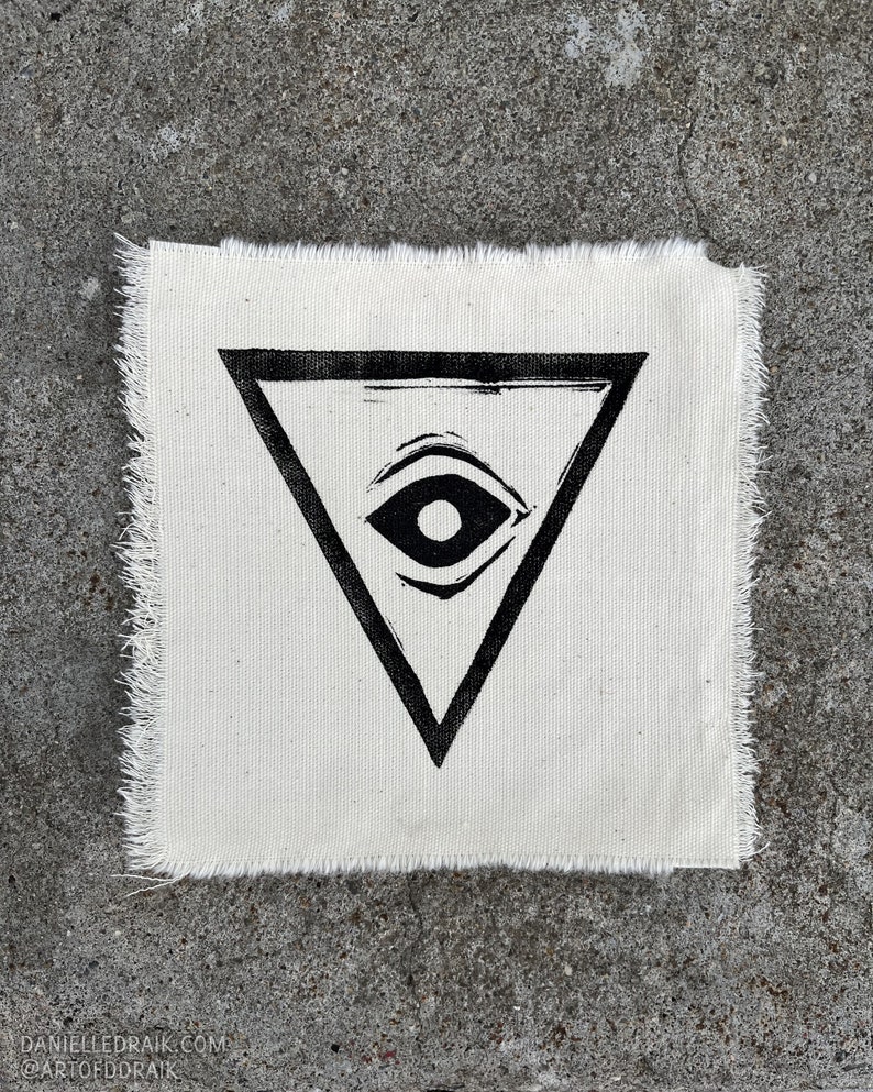 Linocut/Woodcut Hand Printed Patch 5 inches All Seeing Eye image 3