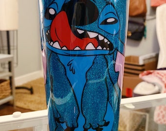 Vaso térmico inspirado en el experimento 626 de Stitch "Lengua Fuera" / Doble pared con aislamiento al vacío / Botella de agua aislada / Vaso térmico de acero inoxidable