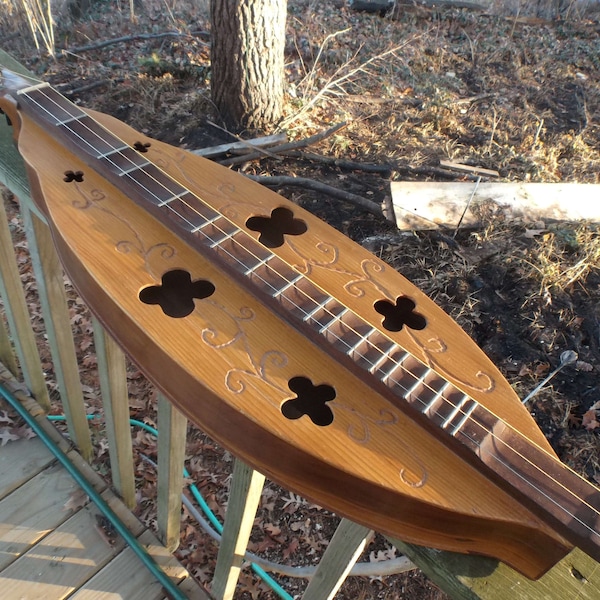 Dulcimer Very Vintage Original Hand Carved by William Bill Berg Early 70's One of a Kind Hearts and Butterflies Rare Instrument scalloped