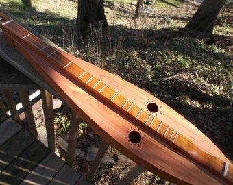 New Carved Aromatic Cedar Top on Vintage Teardrop Dulcimer Sunshine Sound holes  Sweet tone and Very pretty Book Matched Angel Wing Cedar