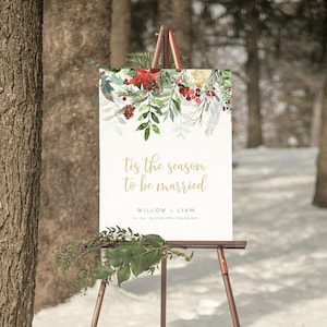 Christmas Wedding Welcome Sign, Winter Wedding Welcome Sign Template, Christmas Wedding Sign, Holiday Welcome Sign, Printable Sign  | Holly