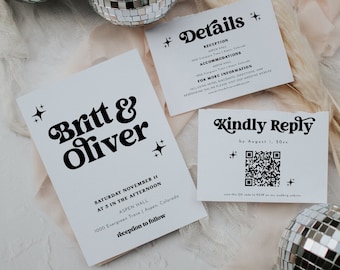 Retro Wedding Invitation Suite Template, Retro Wedding Invitation Template Set, Printable 70s Wedding Invitation, Groovy Invitation | Charli