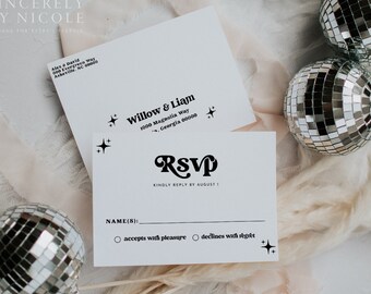 Wedding RSVP Card Template, Modern Wedding Response Card, Wedding Reply Card, Printable RSVP, Modern Retro RSVP Card Template | Charli
