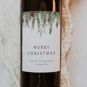 Merry Christmas Wine Label, Printable Holiday Wine Bottle Label, PRINTABLE Wine Label, Holiday Christmas Wine Label, Christmas | Evergreen