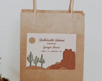 Desert Bachelorette Welcome Bag Label Template, Desert Bachelorette, Cactus Bachelorette Template, Boho Desert Weekend Bag Label | Betty