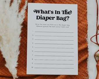 Printable Baby Shower Game, Whats in Diaper Bag Instant Download, Diaper Bag Game, Printable Shower Games, Guess What's In The Bag CHARLI