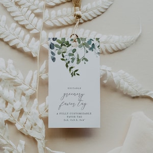 Corjl Editable Favor Tag Template, Greenery Favor Tag, Gift Tag Template, Greenery Wedding, Favor Tag Template, Corjl Tags, Botanical | Ella