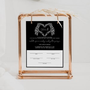 Gothic Wedding Certificate Of Marriage, Skeleton Wedding Marriage Certificate, Moody Wedding, Halloween, Edgy Wedding Keepsake | Cordelia