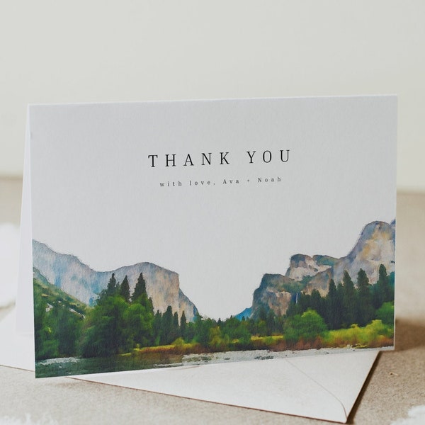 Yosemite Thank You Card, Mountain Thank You Card, Watercolor Mountain Thank You Card, Printable Thank You Card, Mountain Lake Thank You Card