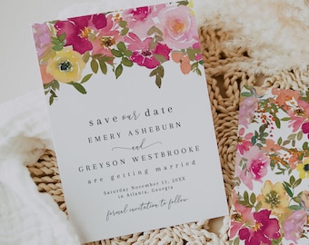 Floral Save The Date Template, Save The Date Template, Instant Download, Spring Save The Dates, Editable Floral Save The Dates, DIY | Adley