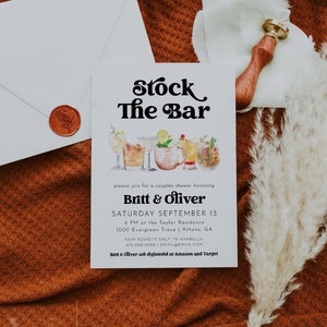 Editable Printable Stock The Bar Invitation, Stock The Bar Invite, Couples Shower Invitation Template, Retro Couples Shower Invite CHARLI